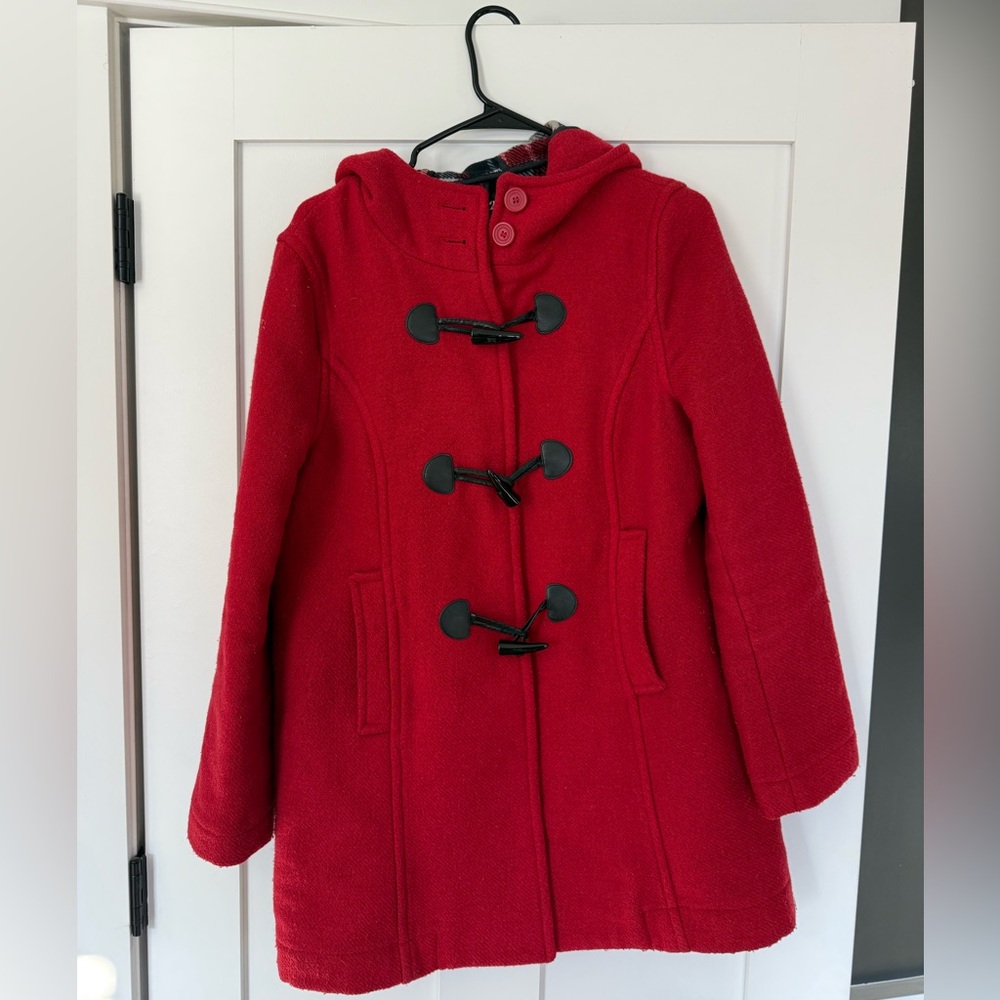 Forever 21 Red Plaid Lined Toggle Duffel Coat